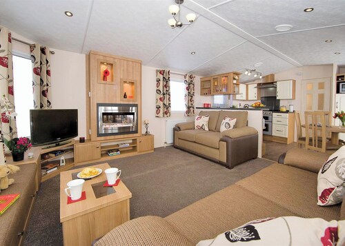 Top of the range 12ft-wide caravan with one double and one twin.