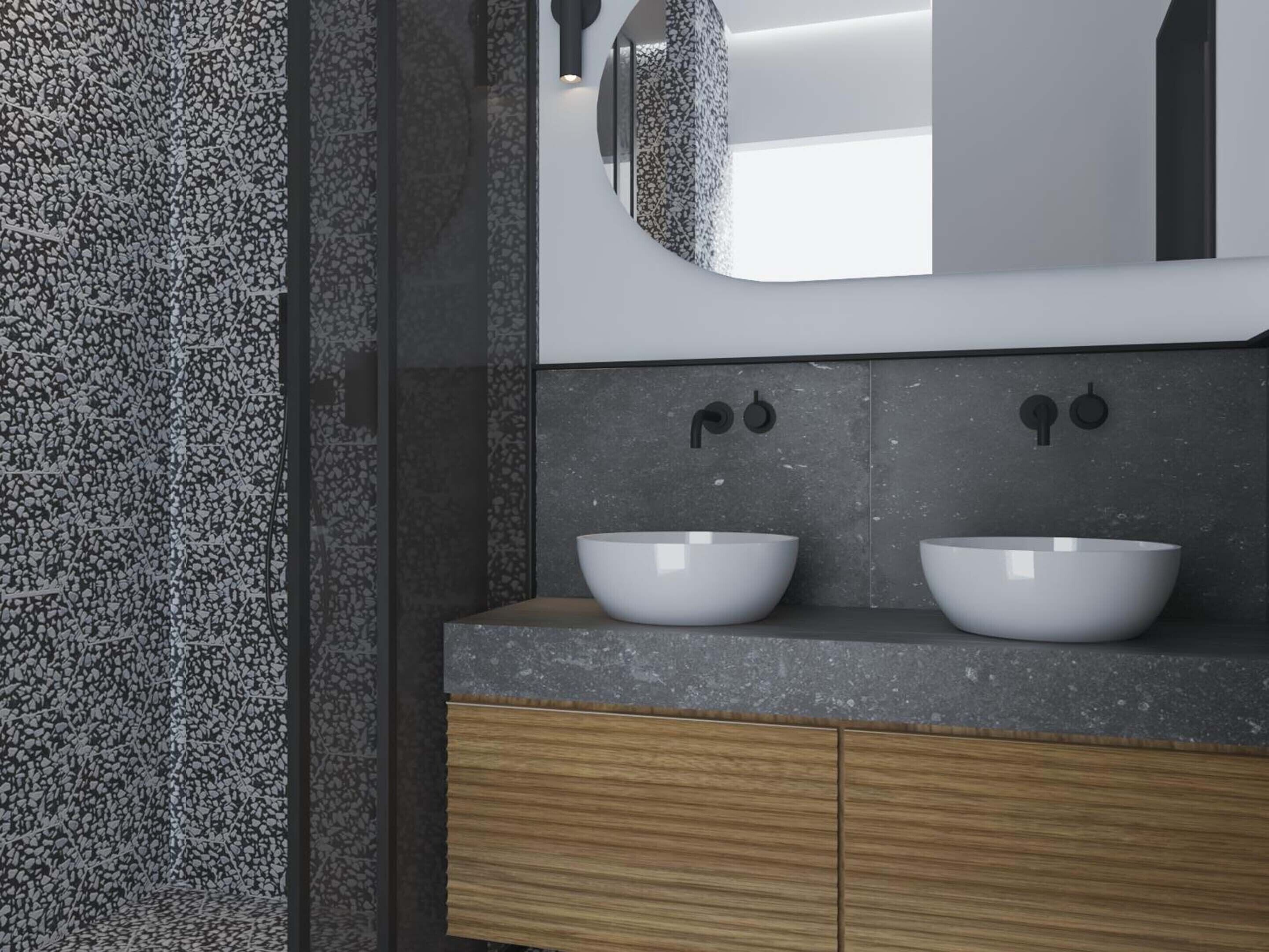 Chuveiro, chuveiro com efeito de chuva, produtos de toalete grátis 