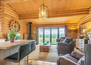 Flat-screen TV, fireplace