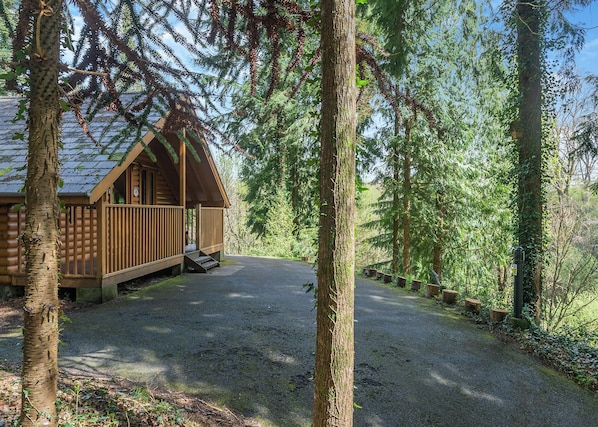 Exterior - Timber lodge set high in an elevated secluded position with a view of the lake. (Webbery, Bideford)