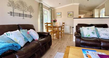 Modern and contemporary lodge style holiday home set in woodland area.