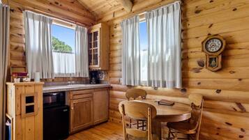 Fridge, microwave, coffee/tea maker, dining tables