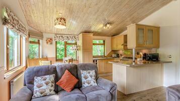 Flatskjerm-TV og peis