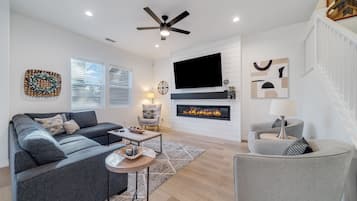 Smart TV, fireplace, video games, books