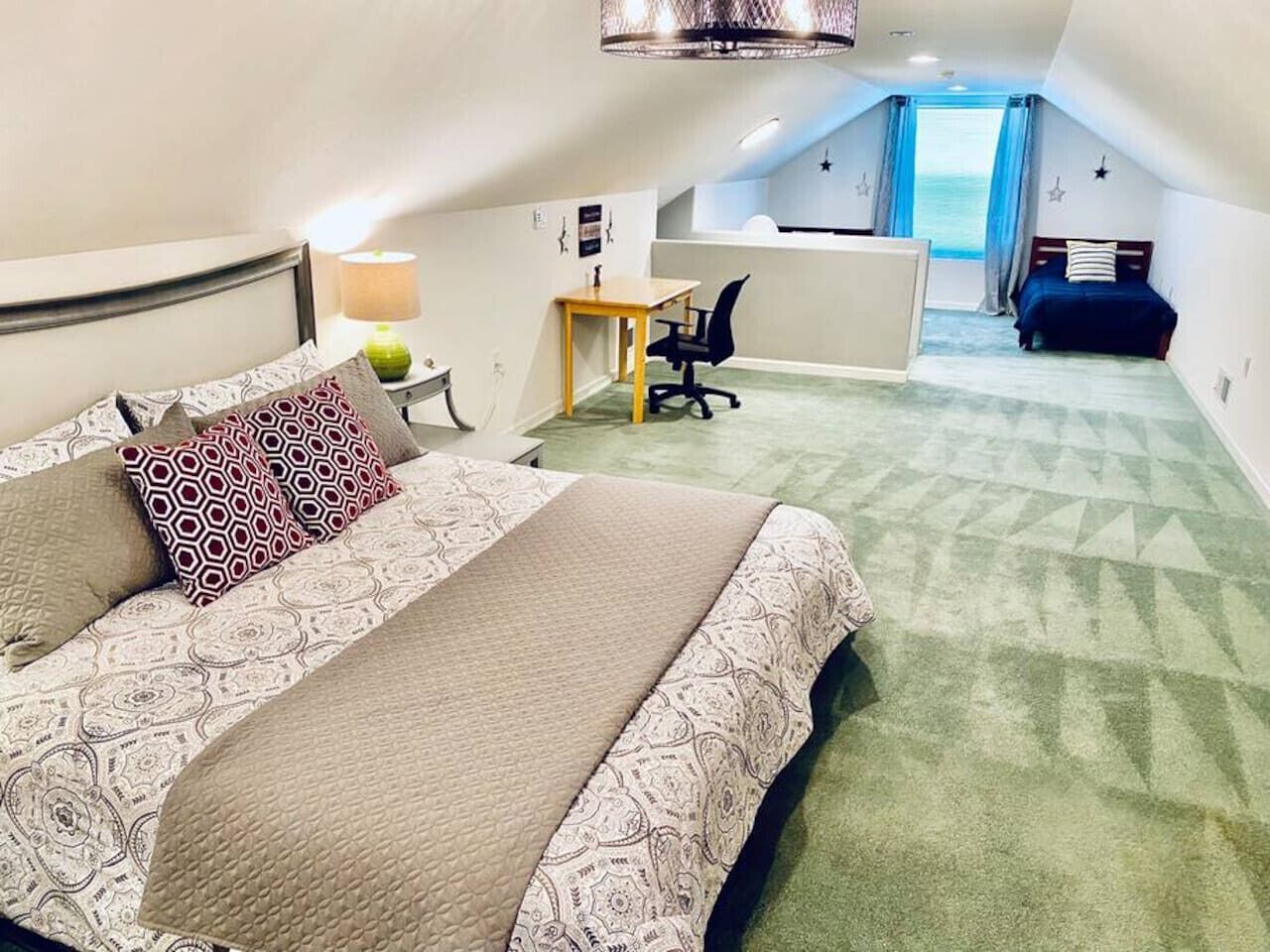 1 bedroom, desk, iron/ironing board, travel crib