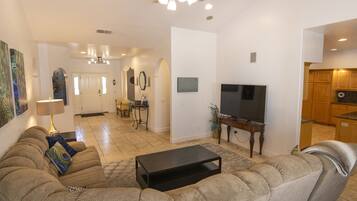 TV, fireplace, foosball, offices