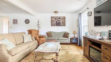 Televisio, takka, työhuone