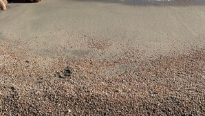 Orilla rocosa con piedras y olas.