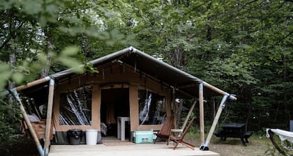 Safari Tent Site 9 | 1 Queen Bed & 1 Bunk Bed | Pond View