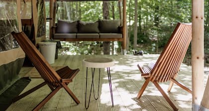 Safari Tent Site 10 | 1 Queen Bed & 1 Bunk Bed | Woods View