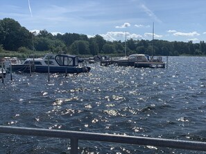 Enjoy serene lakeside views and moor your boat at the pier.