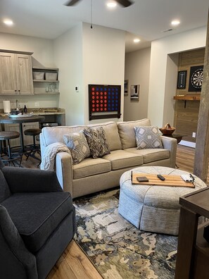 Smart TV, fireplace, video games, books