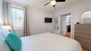 1 bedroom, desk, iron/ironing board, travel cot