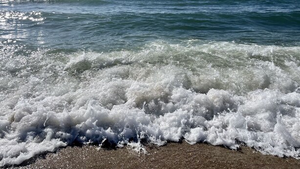 A beach with waves crashing onto the shore. - SyltMomente - 2-room apartment close to the beach: balcony, parking space, WLAN. Pets (Sylt)