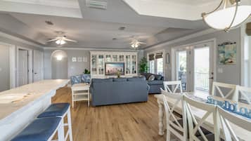 Smart TV, DVD player, books, video library