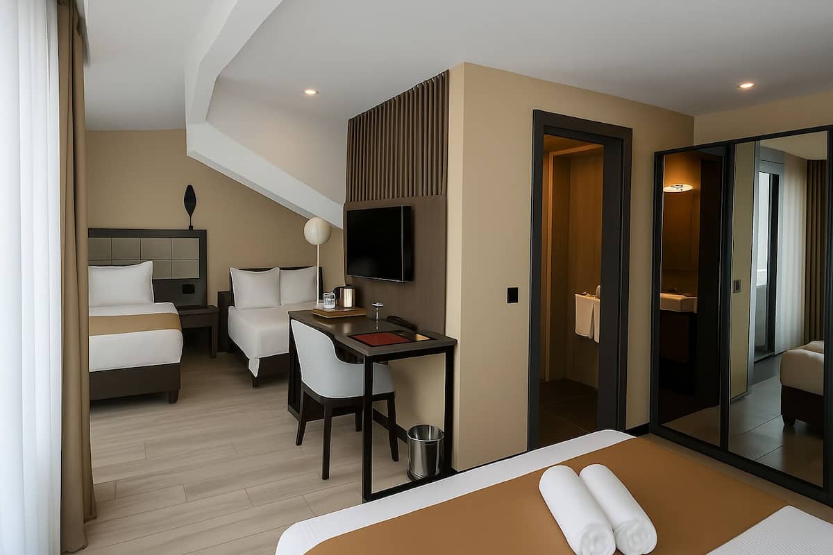 Family Oda, Balkon, Bahçe Manzaralı | Kaliteli yatak takımı, minibar, odada kasa, masa