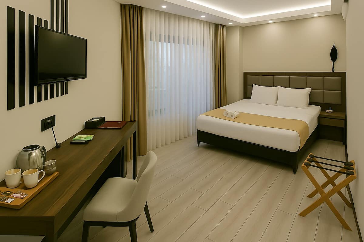 Economy Double Room, 1 King Bed | Premium bedding, minibar, in-room safe, desk