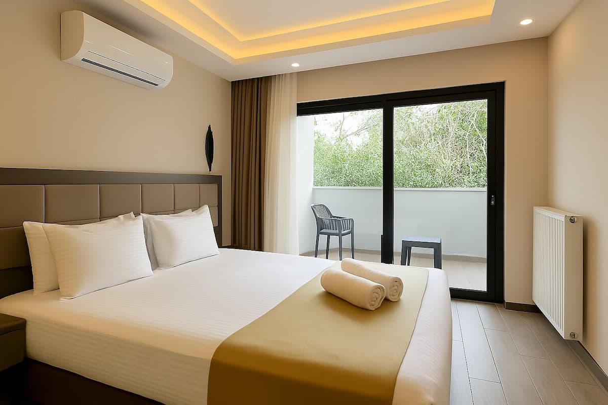 Comfort Double Room, 1 King Bed, Balcony, Courtyard View | Premium bedding, minibar, in-room safe, desk