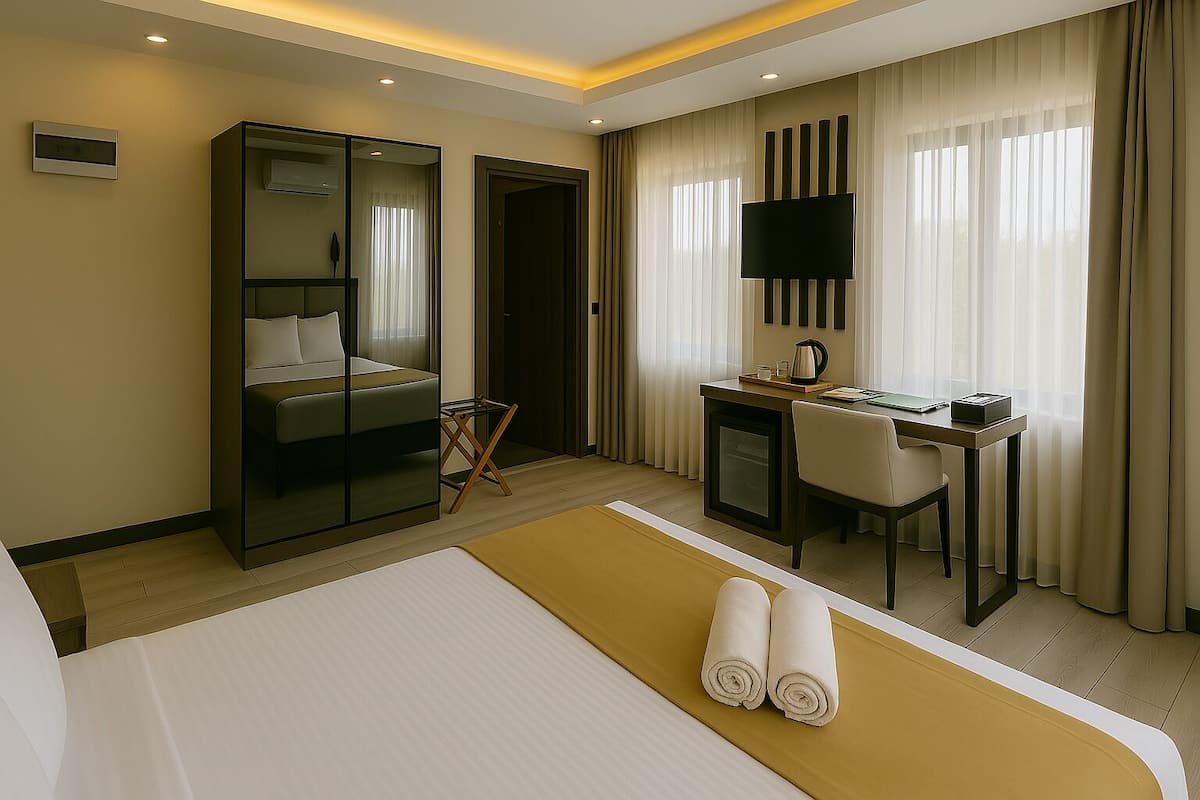 Comfort Tek Büyük Yataklı Oda, 1 En Büyük (King) Boy Yatak, Deniz Manzaralı | Kaliteli yatak takımı, minibar, odada kasa, masa