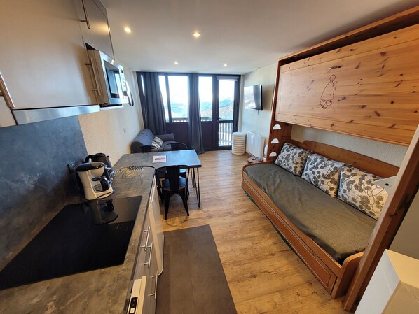 Flat-screen TV, DVD player