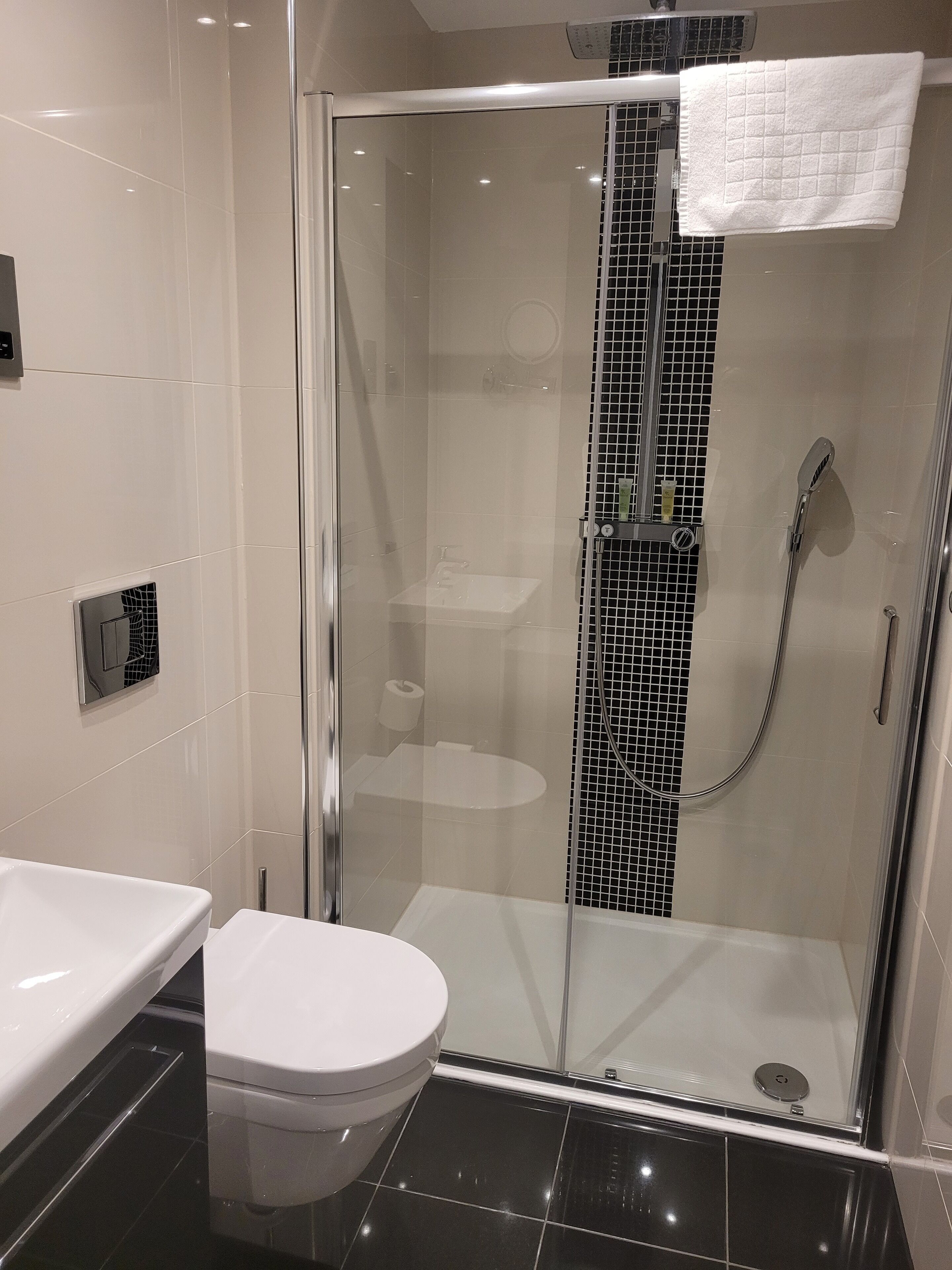 economy single room | bathroom | shower, rainfall showerhead, free toiletries, hair dryer