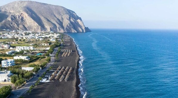 ビーチ、黒砂、ビーチタオル