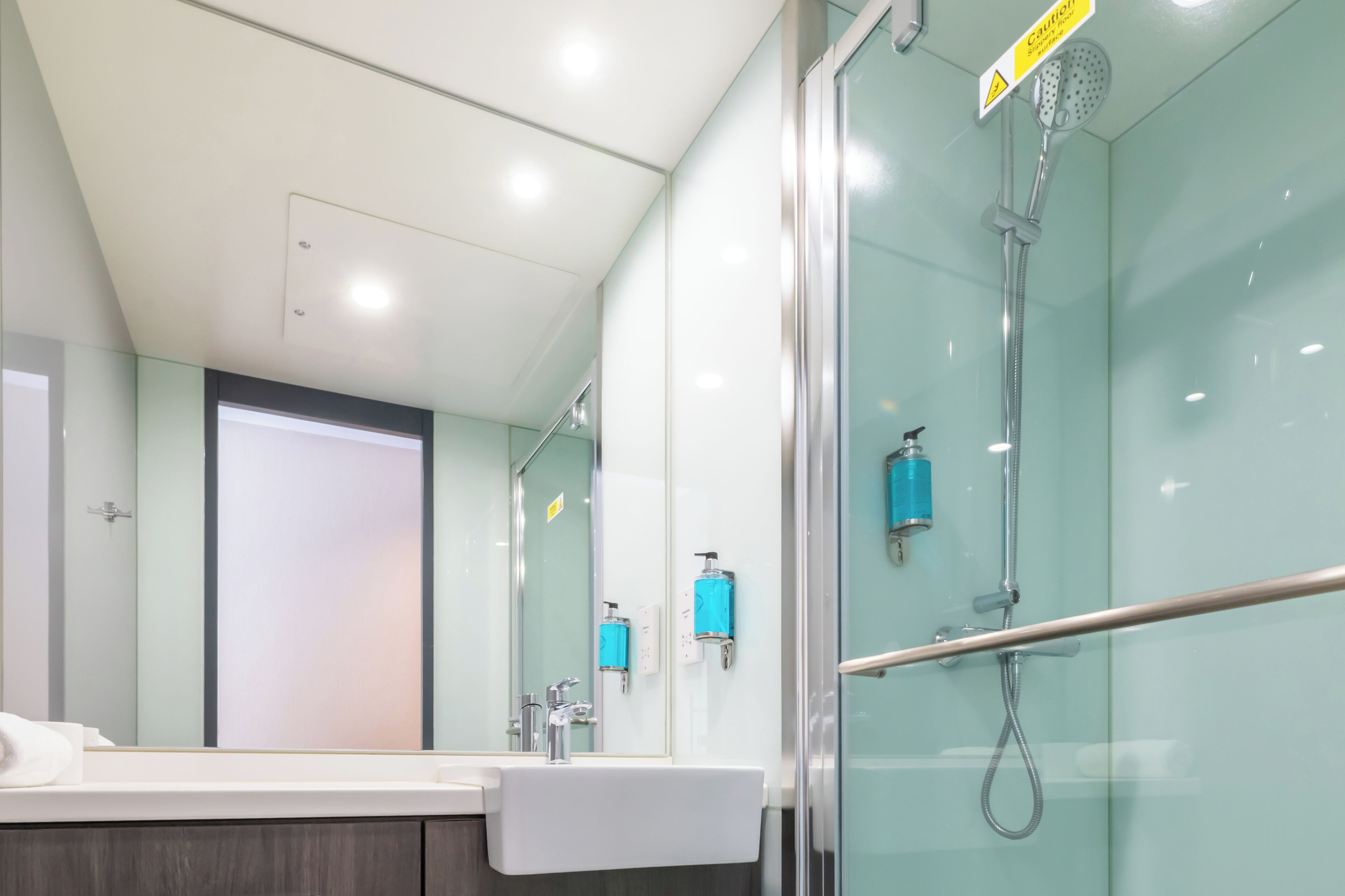 Ducha, toallas, jabón, shampoo