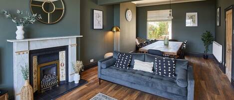 Télévision, cheminée, espaces bureaux