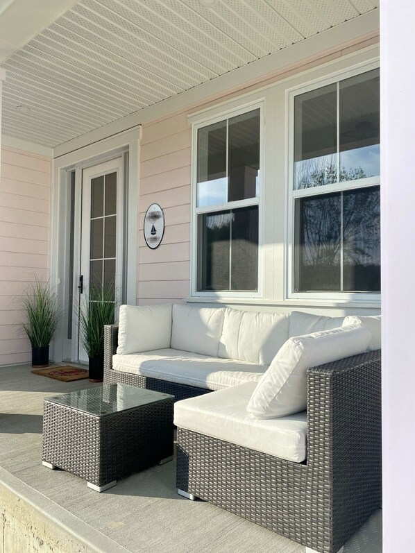 Terrace/patio - 2026 JUST Released 8 Guest Beach House w/Arcade, Gym, Pool, Yard & pickleball (Port Sranley)