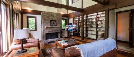 Televisión, chimenea, Netflix y Hulu