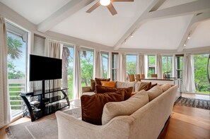 Villa, Multiple Beds, Kitchen, Garden View (2075 Deer Island) | Living area | TV - 2075 Deer Island at Sea Pines Resort (Hilton Head Island)