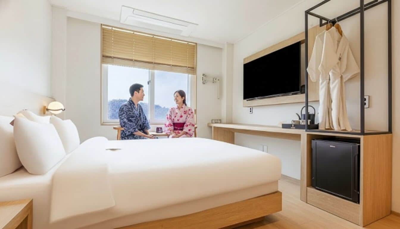 Chambre double de style japonais, 1 grand lit, non-fumeur, vue montagne