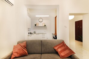 TV, fireplace, books