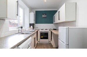 Fridge, microwave, stovetop, toaster