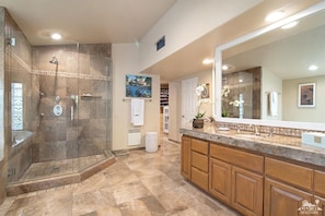 Combined shower/tub, jetted tub, hair dryer, bidet