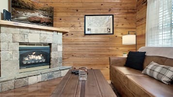 Televisión, chimenea y oficina