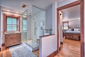 Bathtub, hair dryer, towels, soap