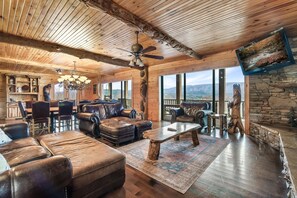 Smart TV, fireplace, video games, DVD player