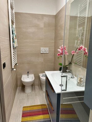 Dusche, Haartrockner, Bidet, Handtücher