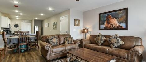 Télévision, cheminée, espaces bureaux