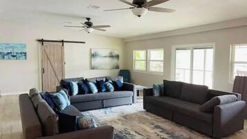 Smart TV, chimenea y libros