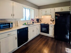 Fridge, microwave, dishwasher, toaster