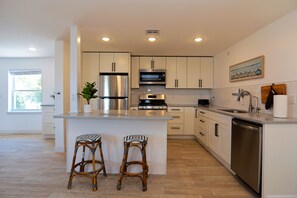 Fridge, microwave, oven, stovetop - Modern Spacious Beach Getaway + Private Deck -- 604 #5 (Seaside Heights)