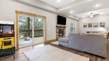 Télévision, cheminée, jeux vidéo, espaces bureaux