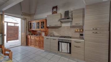 Fridge, oven, stovetop, cookware/dishes/utensils