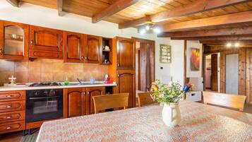 Fridge, oven, stovetop, cookware/dishes/utensils