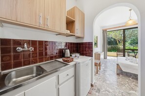 Fridge, stovetop, coffee/tea maker, electric kettle - Studio Apartment 'Alexandra Studio 8' with Private Balcony & Wi-Fi (Lefkimmi)