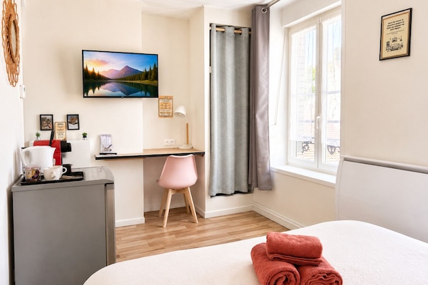 Habitación doble superior | Zona de estar | Una Smart TV, una oficina