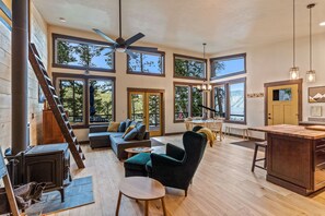 Télévision, cheminée, lecteur de DVD