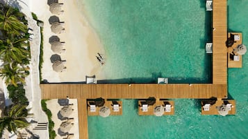 Private beach, white sand, free beach cabanas, sun-loungers